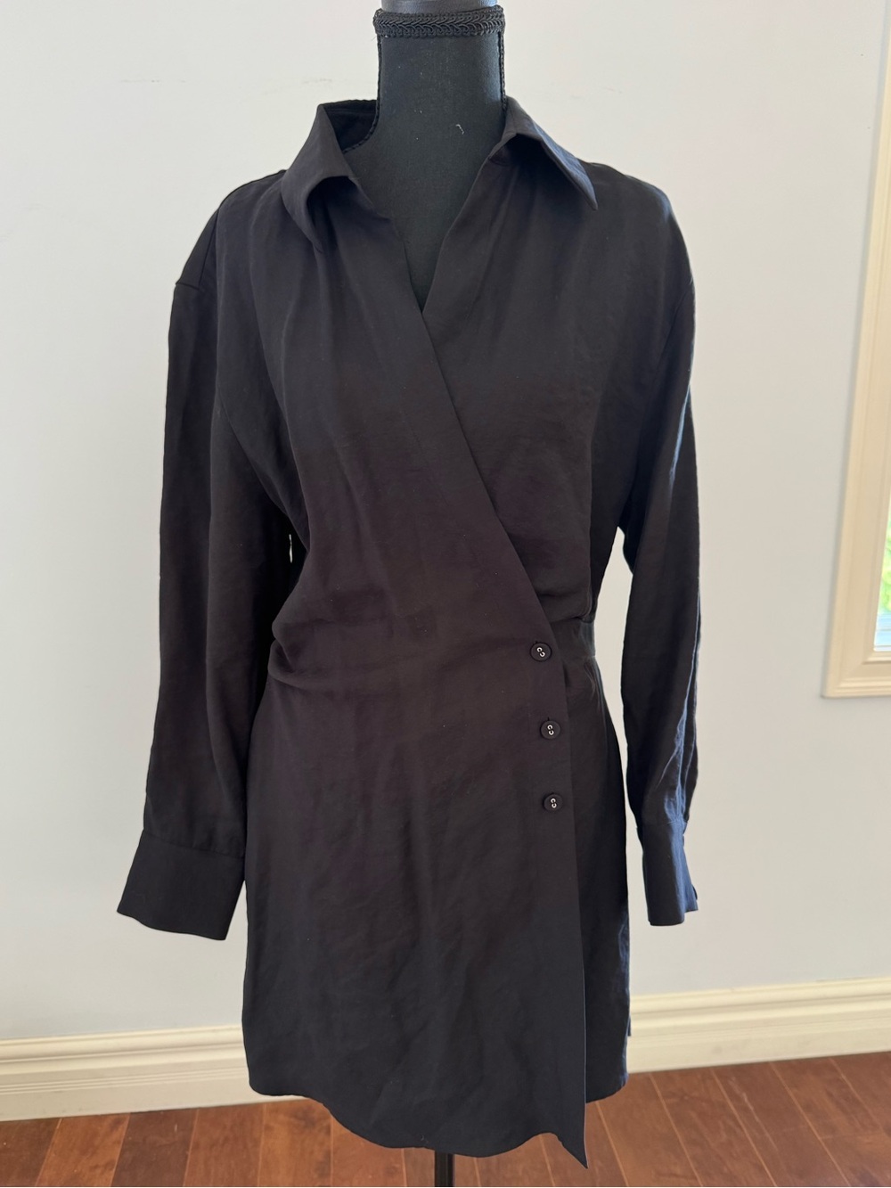 & Other Stories Black Wrap Shirt Dress